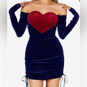 NWT BLUE & RED HEART VELVET COLD SHOULDER BODY CON DRESS